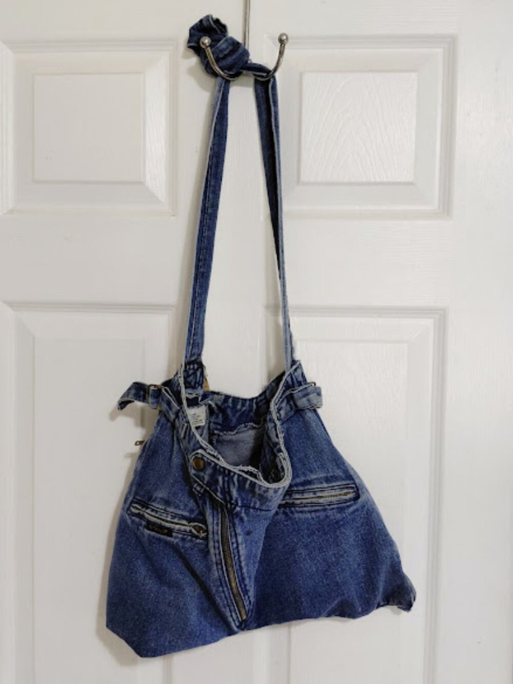 Vintage Handmade Upcycled Gitano Denim Blue Jeans Slouchy Shoulder Bag Purse